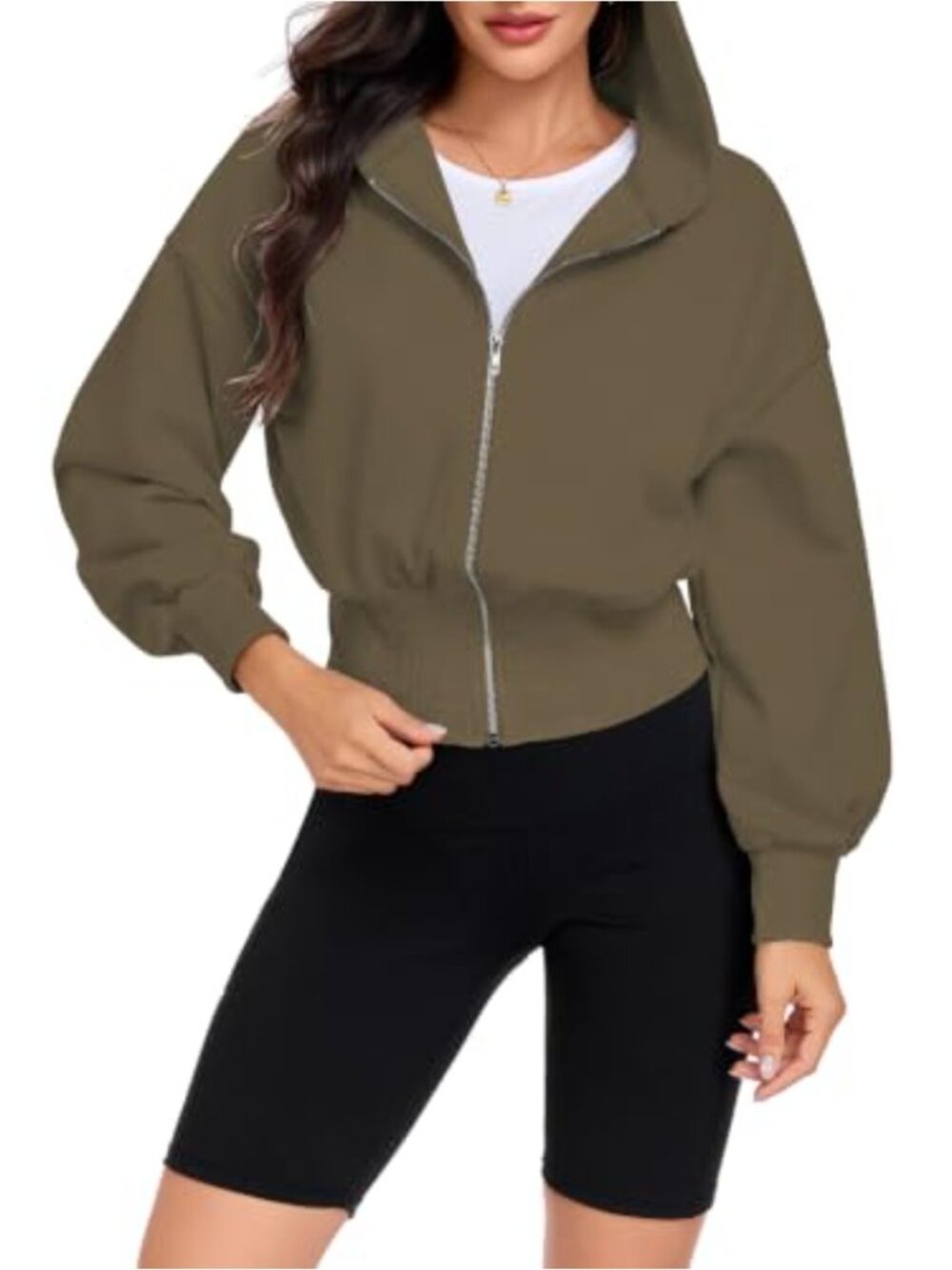 Womens Zip Up Hoodie Cinched Waist Cropped Sweatshirt Jacket